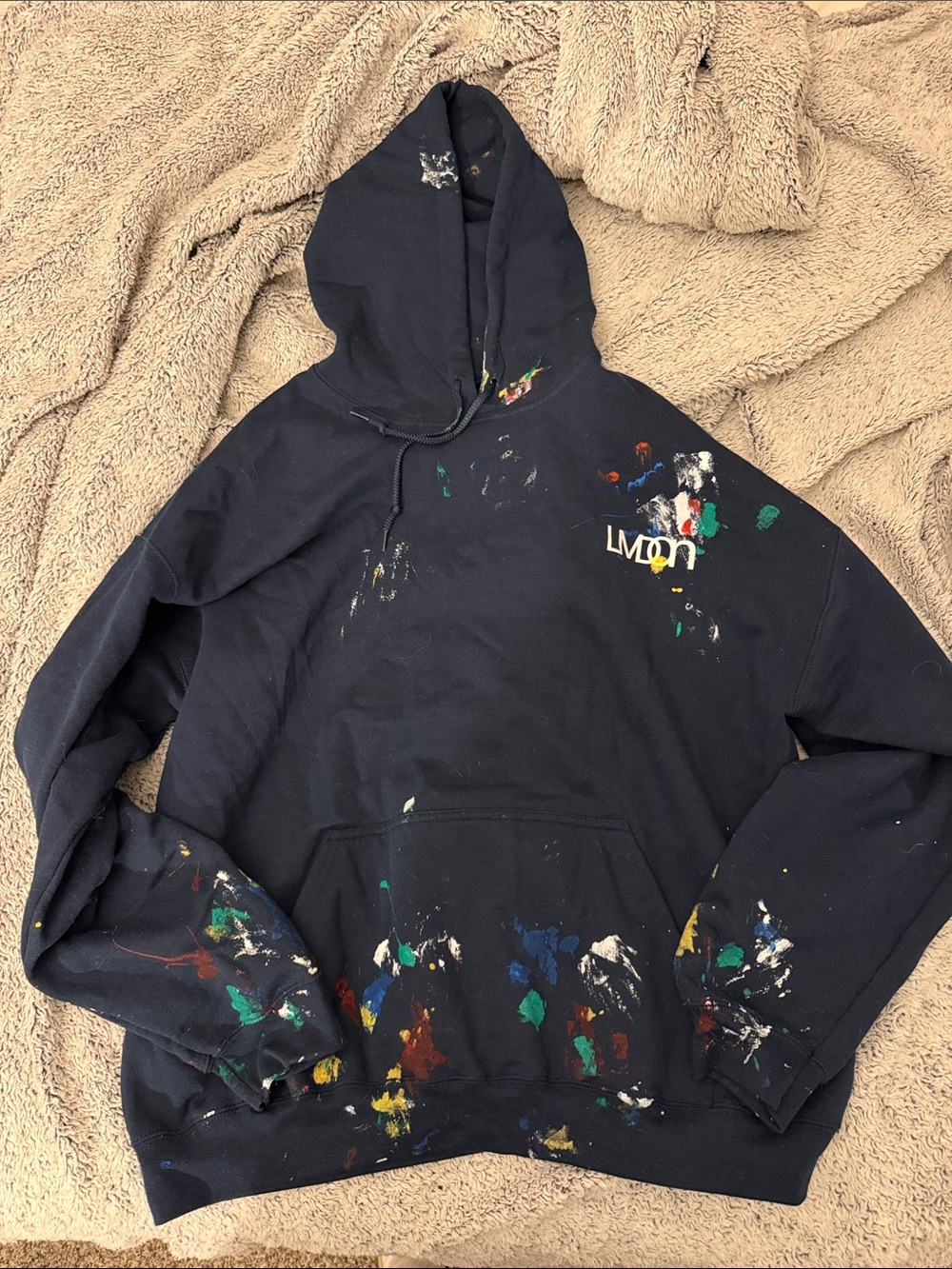 Navy Paint-Splatter Hoodie with LMDN Logo